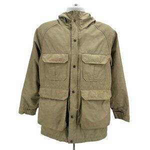Vintage Woolrich Canvas Tan Outdoor Hooded Zipper Field Jacket Mens Small